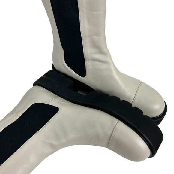 Stuart Weitzman Presley Cream Chunky Platform Leather Boots 12 - Picture 3 of 8